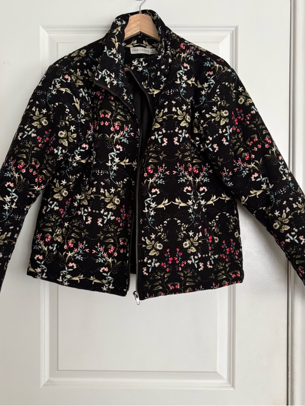 Black floral puffer jacket